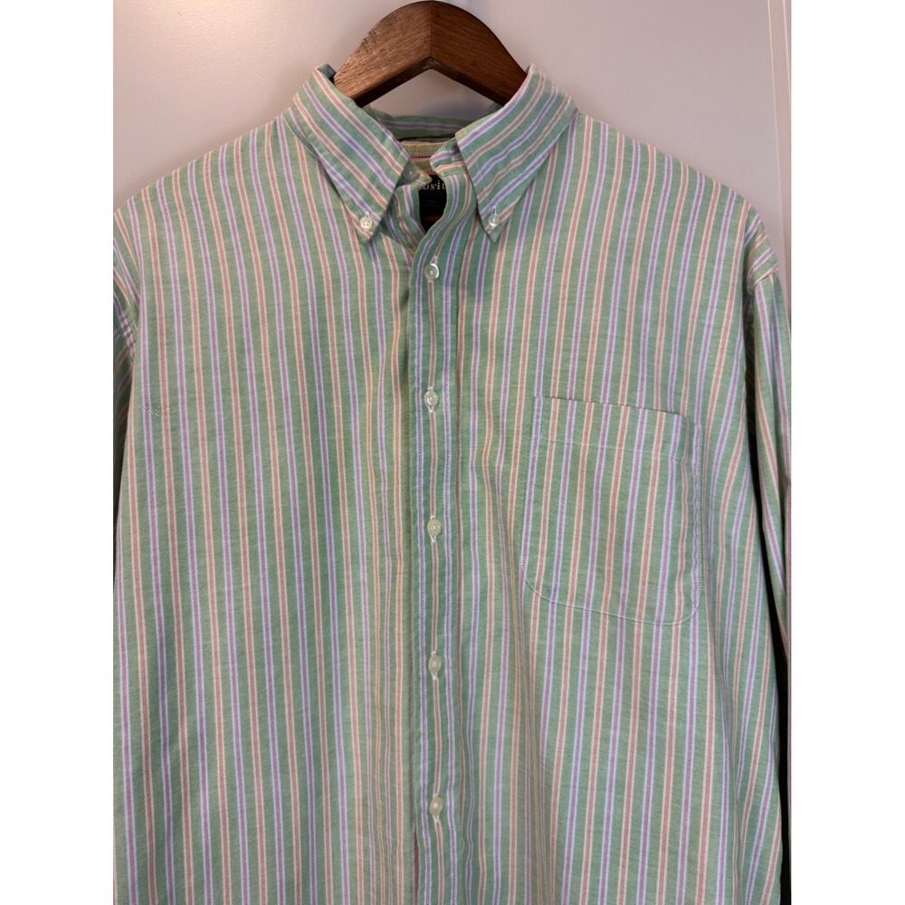 Lands' End Original Oxford Button Down Shirt Size 16.5 / 32 Green Pink Stripe - Picture 5 of 8